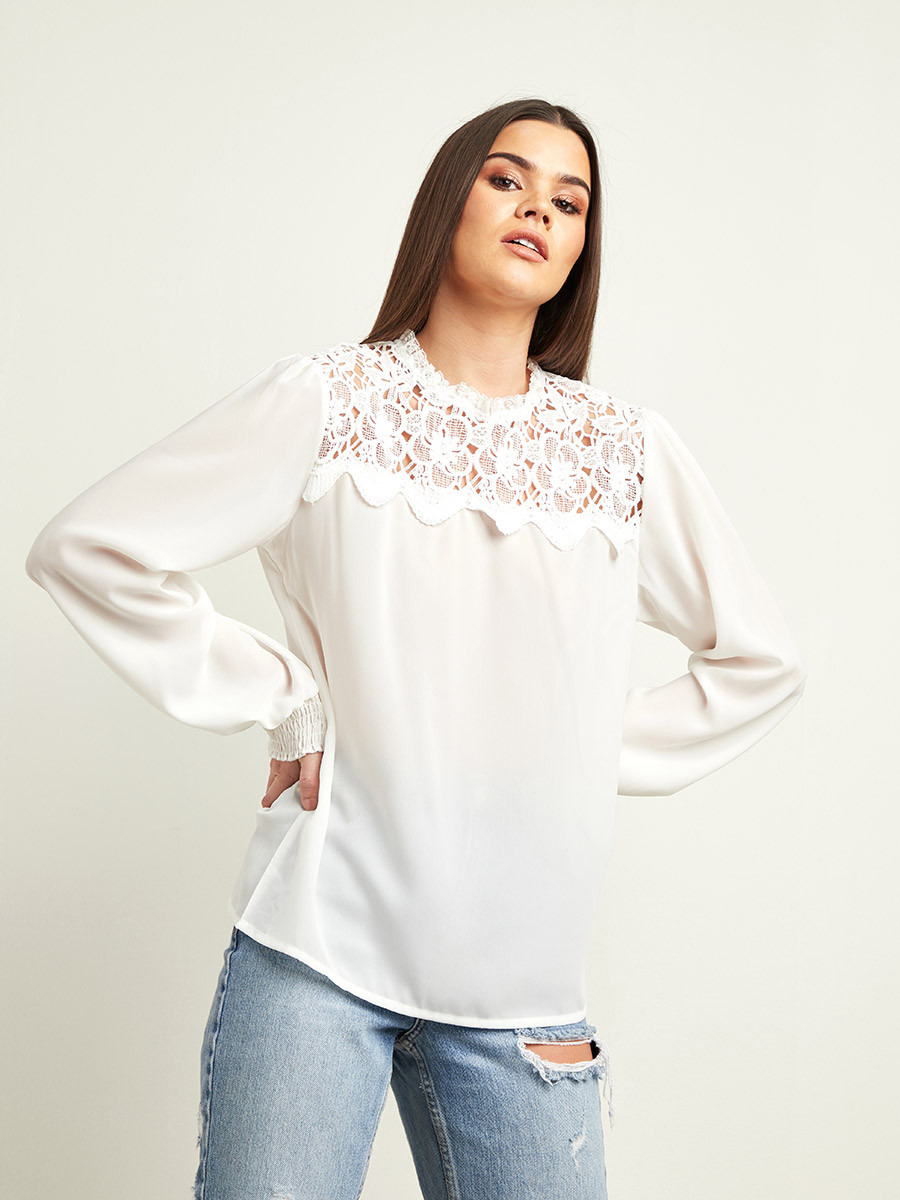 بلوزة سادة بتفاصيل كروشيه من ستايلي-women-clothing-shirtsandblouses-blouses-image-1