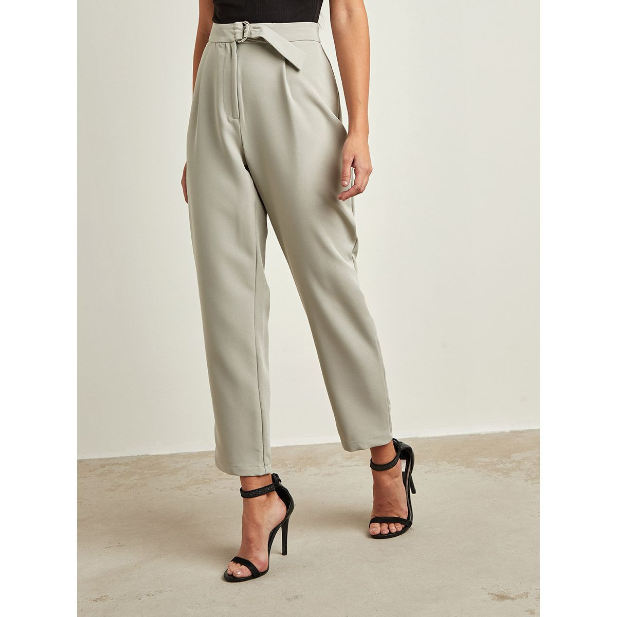 بنطلون سادة بحزام من ستايلي-women-clothing-trousers-image-1