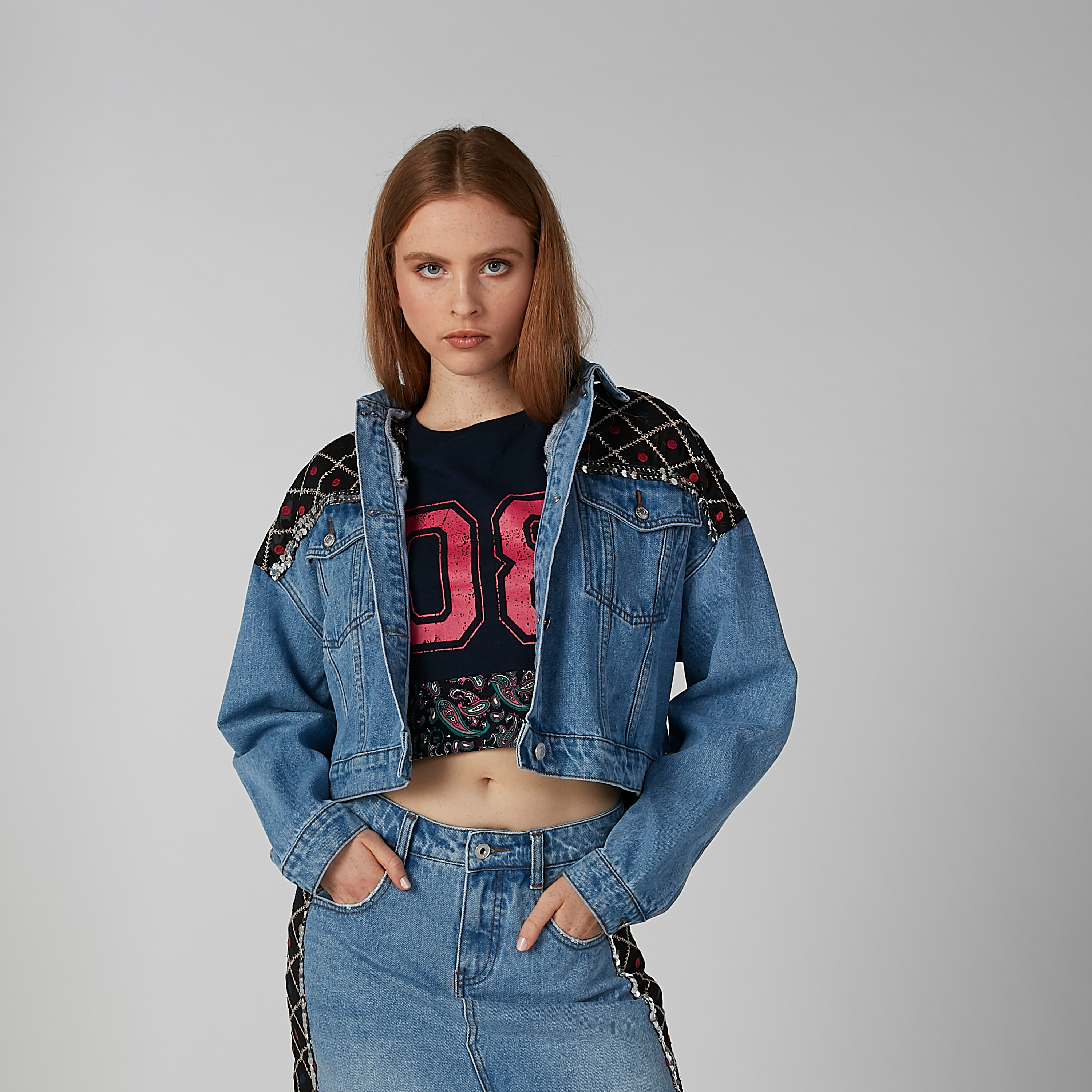 Shop Lee Cooper Embroidered Denim Jacket with Long Sleeves Online Splash UAE