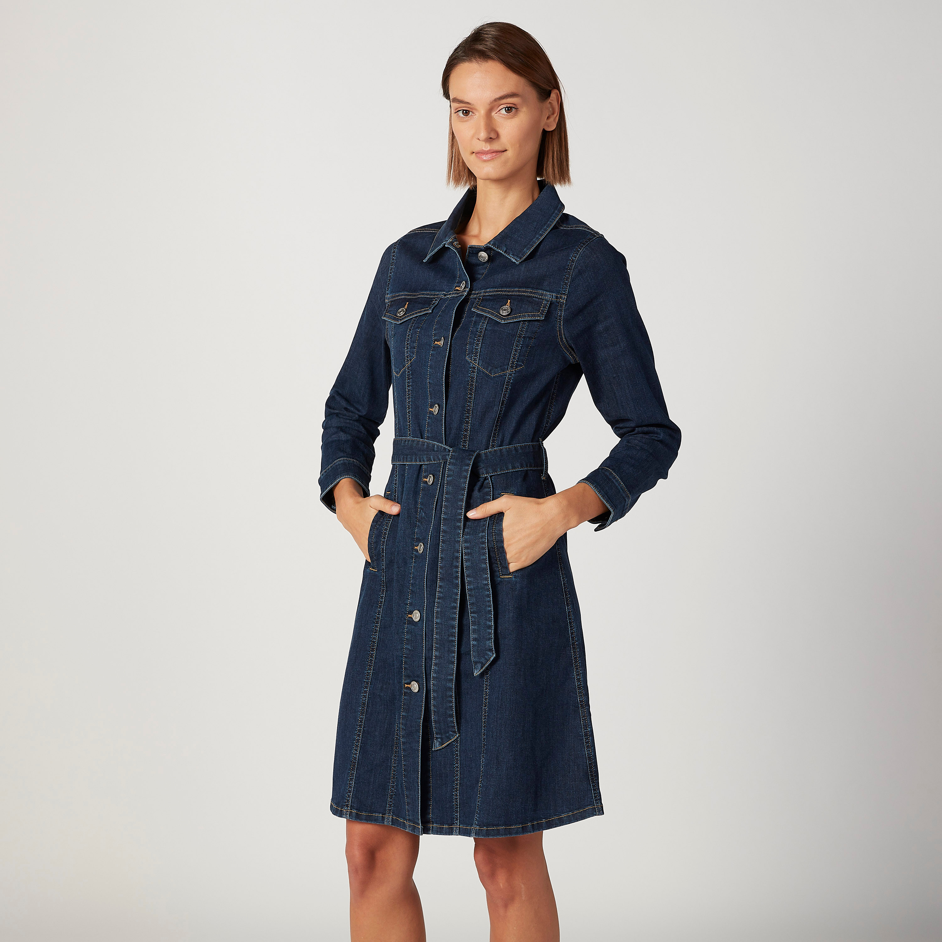 Sustainable Lee Cooper Denim Midi Shirt Dress with Long Sleeves