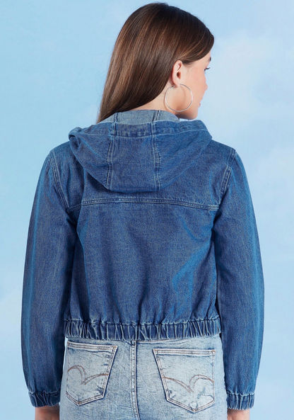 Sustainable Plain Denim Jacket with Long Sleeves and Hood
