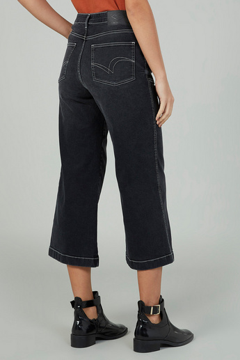Lee Cooper Solid Wide Leg Jeans with Button Closure and Pockets