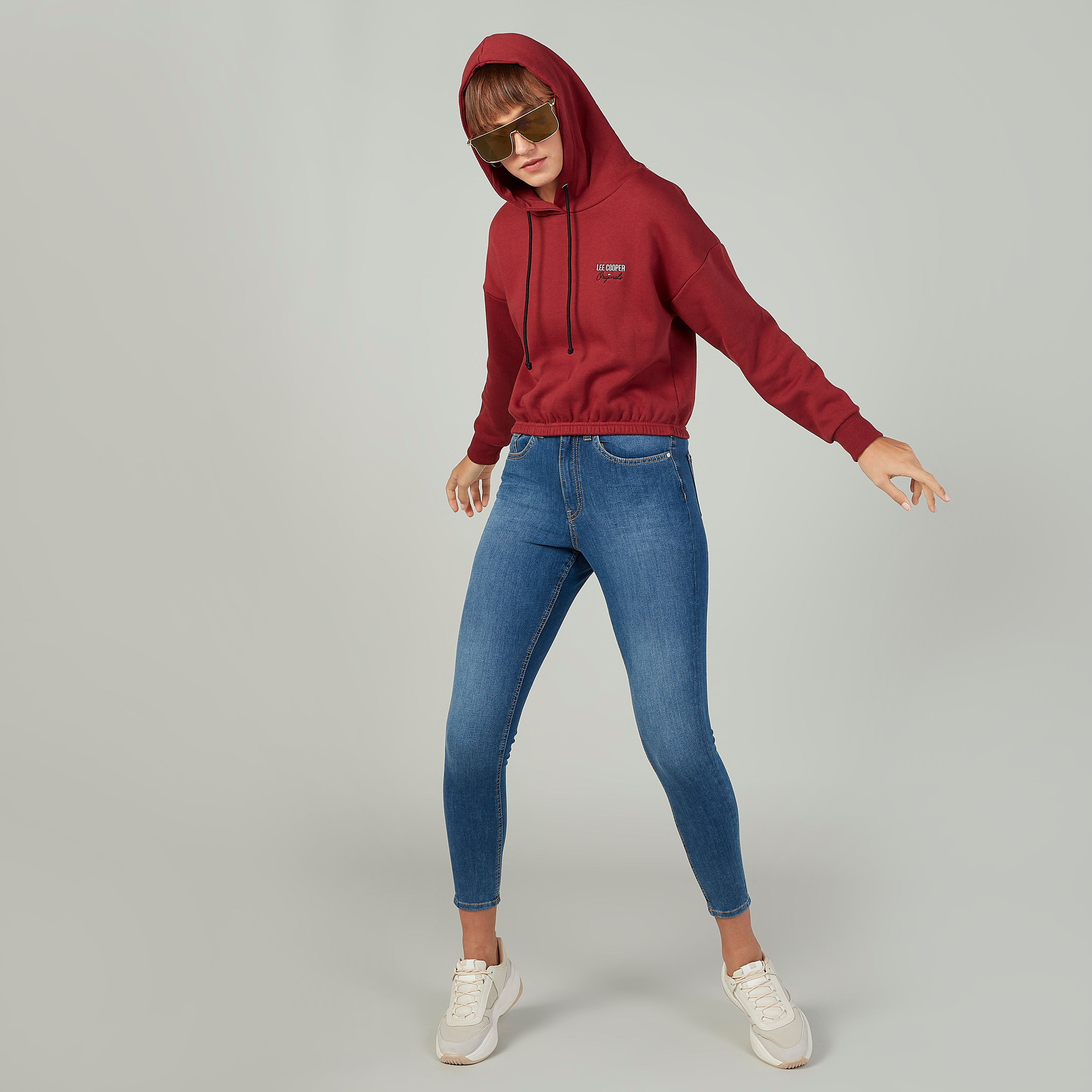Lee Cooper Solid Hooded Sweatshirt with Long Sleeves-women-clothing-hoodiesandsweatshirts-sweatshirts-image-2