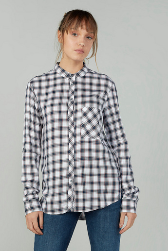 Lee Cooper Chequered Shirt with Spread Collar and Long Sleeves