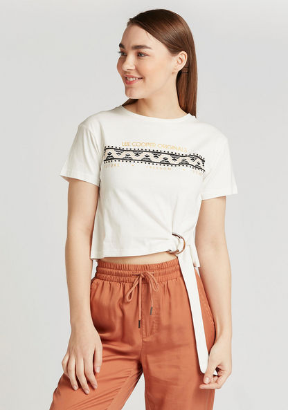 Lee Cooper Printed Crop T-shirt with Crew Neck and Short Sleeves