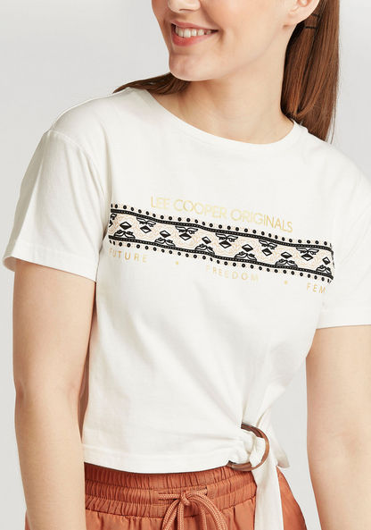 Lee Cooper Printed Crop T-shirt with Crew Neck and Short Sleeves