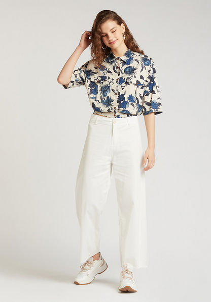 Lee Cooper Floral Print Crop Shirt with Flap Pockets