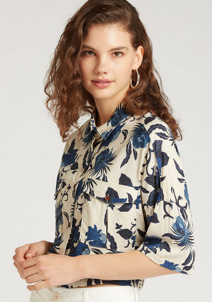 Lee Cooper Floral Print Crop Shirt with Flap Pockets
