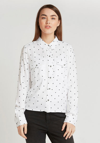 Scatter Print Shirt with Long Sleeves and Flap Pockets