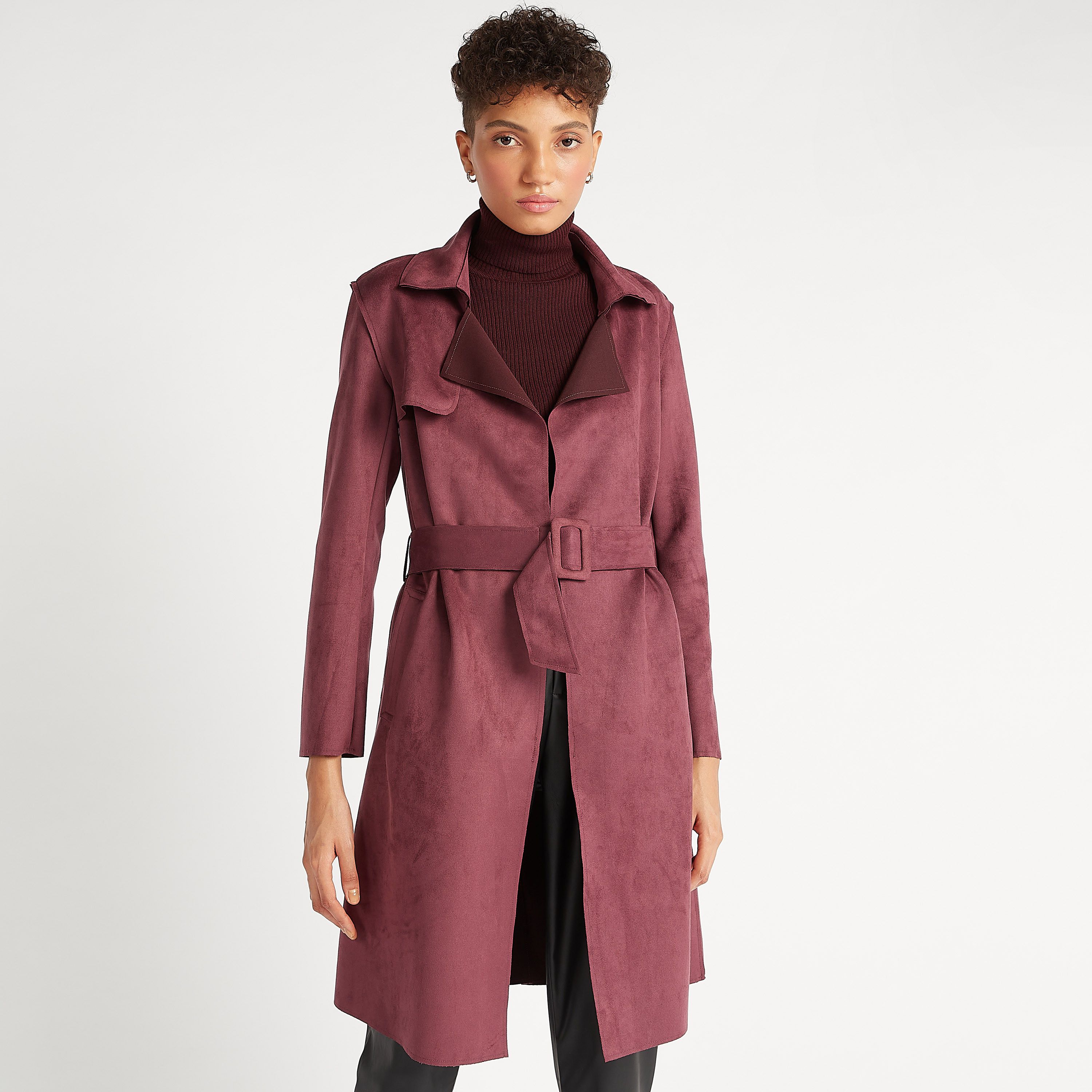 Shop Sustainable Lee Cooper Solid Trench Coat with Lapel Collar and Belt Online Splash UAE