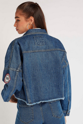 Sustainable Lee Cooper Solid Denim Jacket with Long Sleeves
