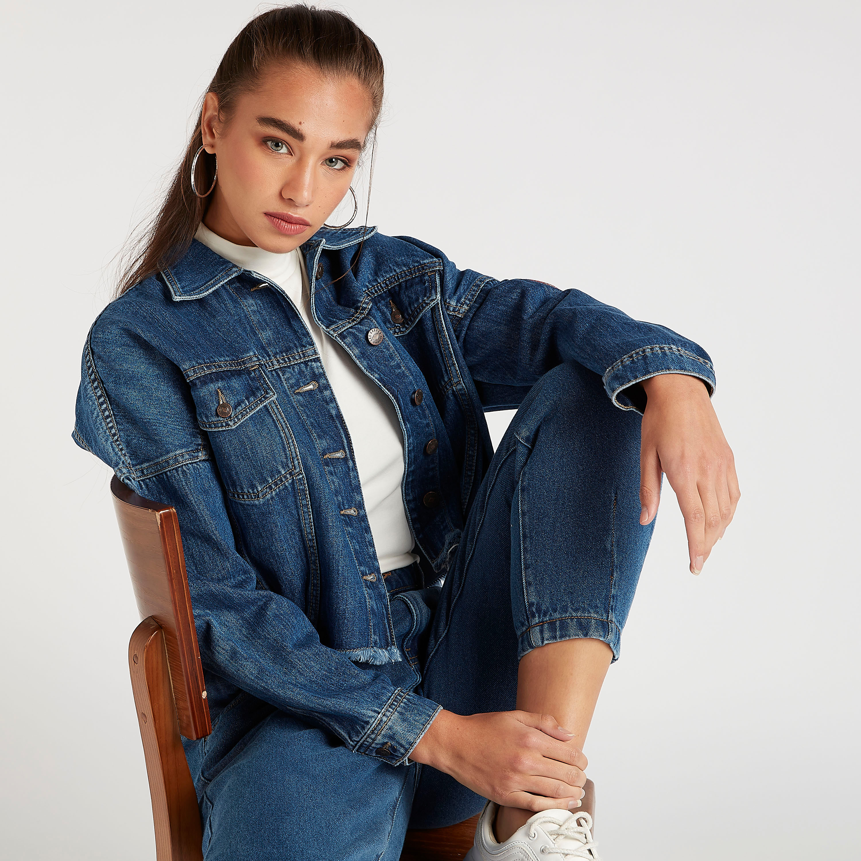 Lee Cooper Solid Denim Jacket with Long Sleeves-women-winterwear-coatsandjackets-jackets-image-6