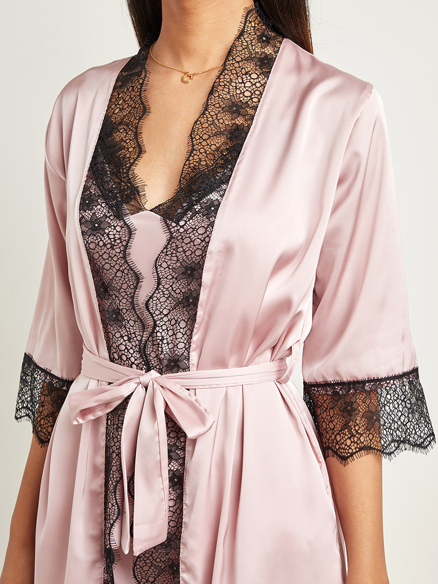 مجموعة من 4 بلوزة دانتيل وشورت وفستان نوم مع روب من ستايلي-women-clothing-nightwear-pyjamas-longsets-image-9