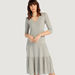 Lee Cooper Textured Midi A-line Dress with Short Sleeves and V-neck-Dresses-thumbnail-0