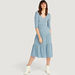 Lee Cooper Textured Midi A-line Dress with Short Sleeves and V-neck-Dresses-thumbnail-0