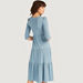 Lee Cooper Textured Midi A-line Dress with Short Sleeves and V-neck-Dresses-thumbnailMobile-3