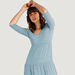 Lee Cooper Textured Midi A-line Dress with Short Sleeves and V-neck-Dresses-thumbnailMobile-4