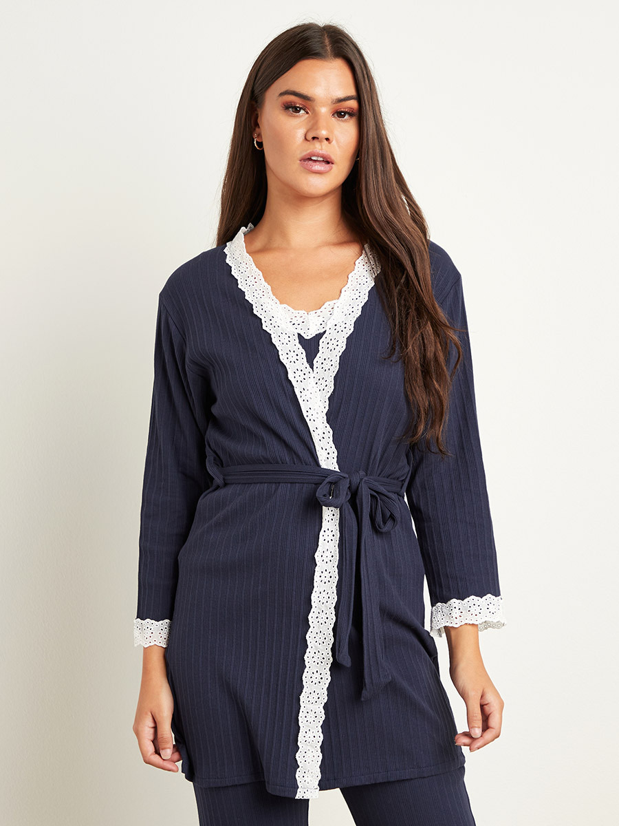 مجموعة من 3 بلوزة وبنطلون سادة وروب بحزام من ستايلي-women-clothing-nightwear-pyjamas-longsets-image-3