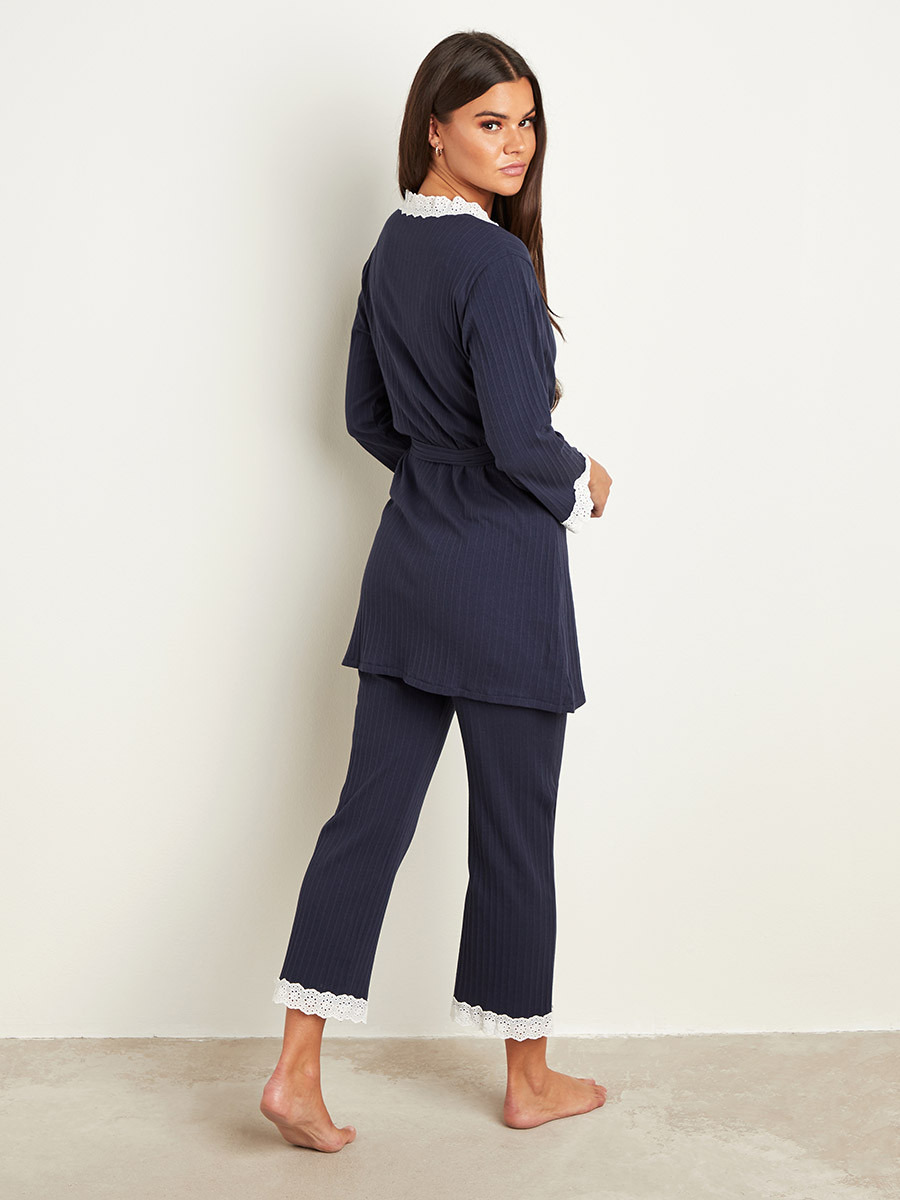 مجموعة من 3 بلوزة وبنطلون سادة وروب بحزام من ستايلي-women-clothing-nightwear-pyjamas-longsets-image-4