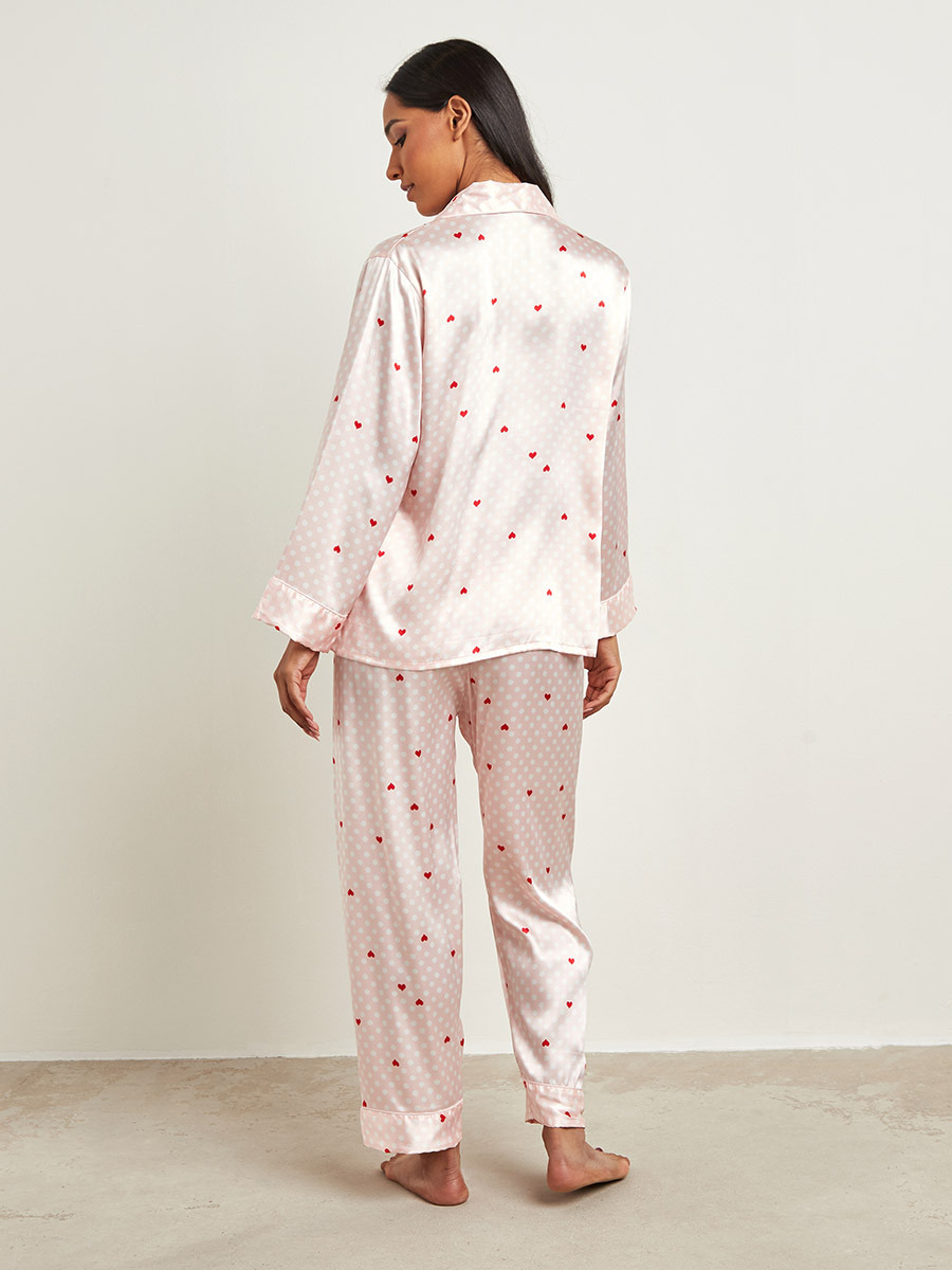 Styli Heart Spot Print Button Through Shirt and Pyjama Set-women-clothing-nightwear-pyjamas-longsets-image-3