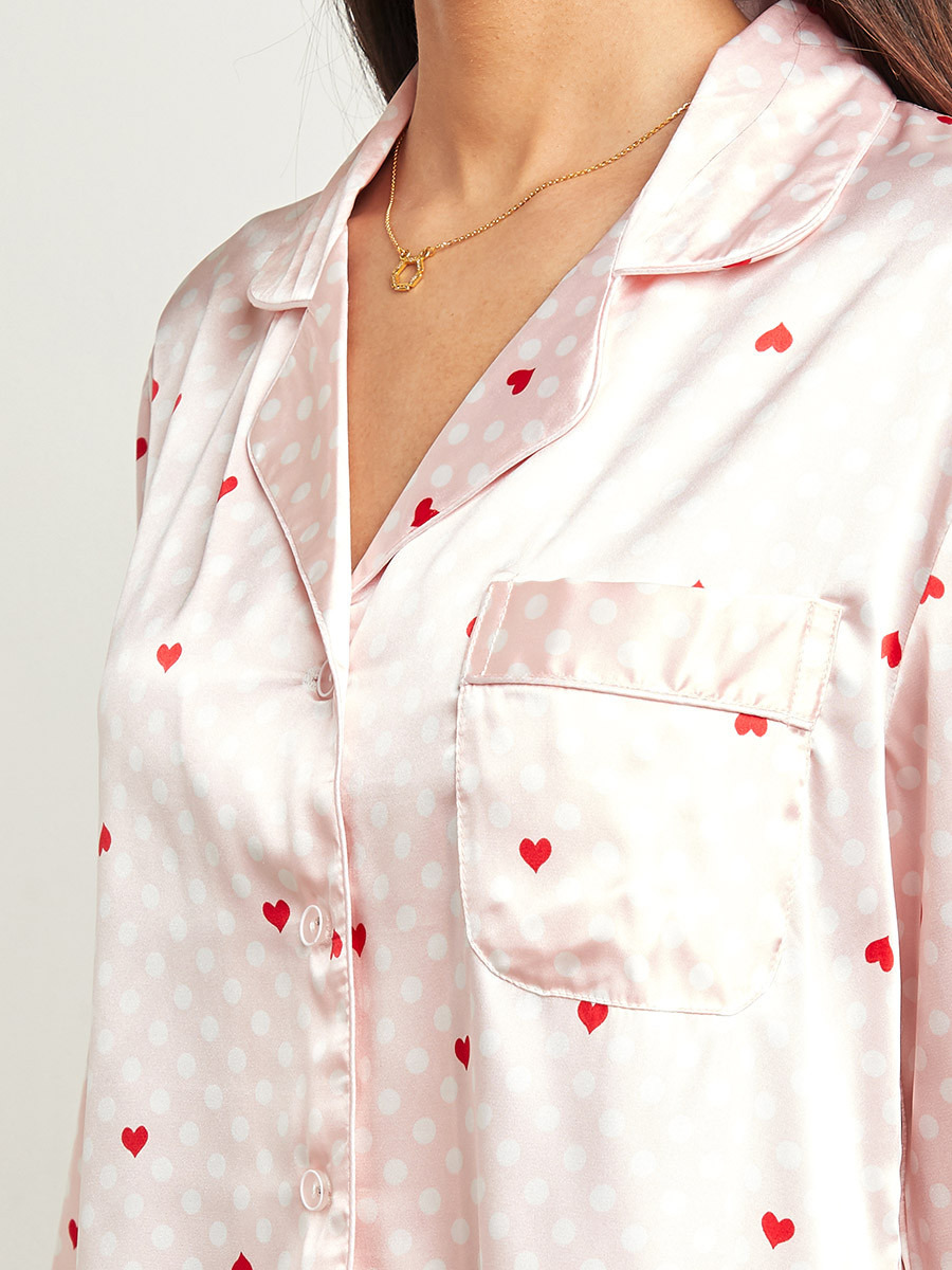 Styli Heart Spot Print Button Through Shirt and Pyjama Set-women-clothing-nightwear-pyjamas-longsets-image-5