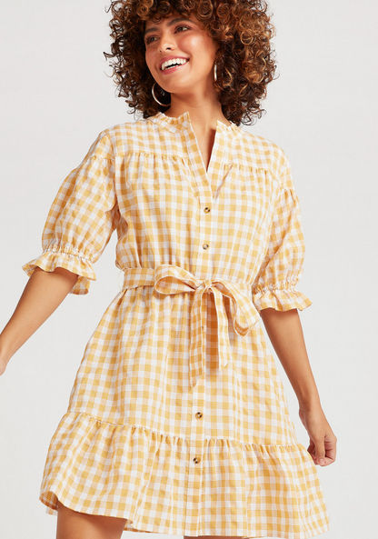 Lee Cooper Checked Mini A-line Dress with Belt Tie-Up