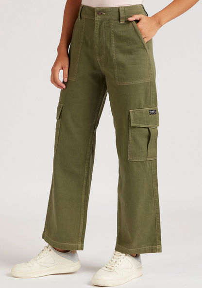 Lee Cooper Solid Cargo Denim Pants with Pockets