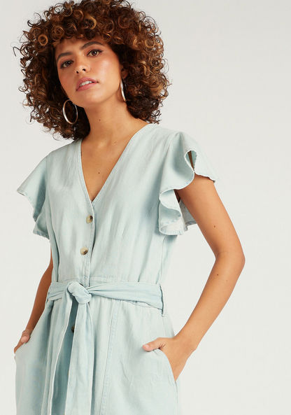 Lee Cooper Solid Maxi Shirt Dress with Tie-Up and Pockets-Dresses-image-2