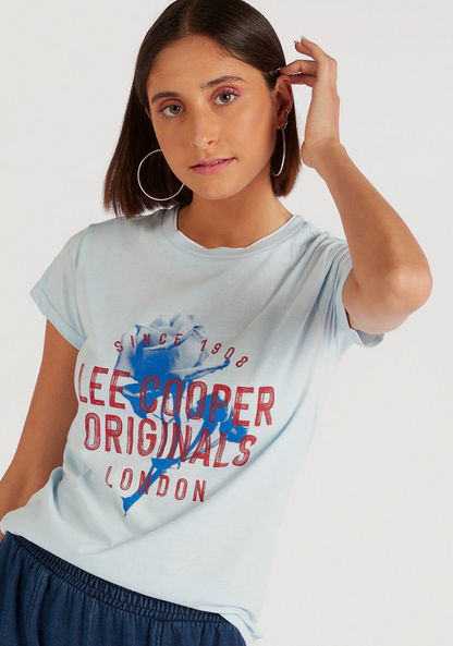 Sustainable Lee Cooper Print Crew-Neck T-shirt with Cap Sleeves