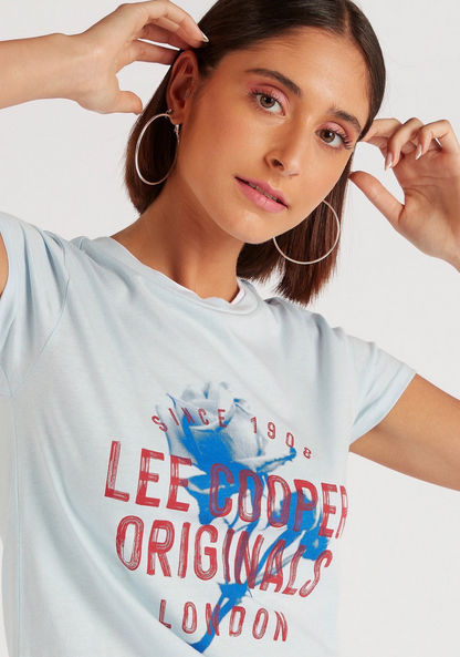 Sustainable Lee Cooper Print Crew-Neck T-shirt with Cap Sleeves