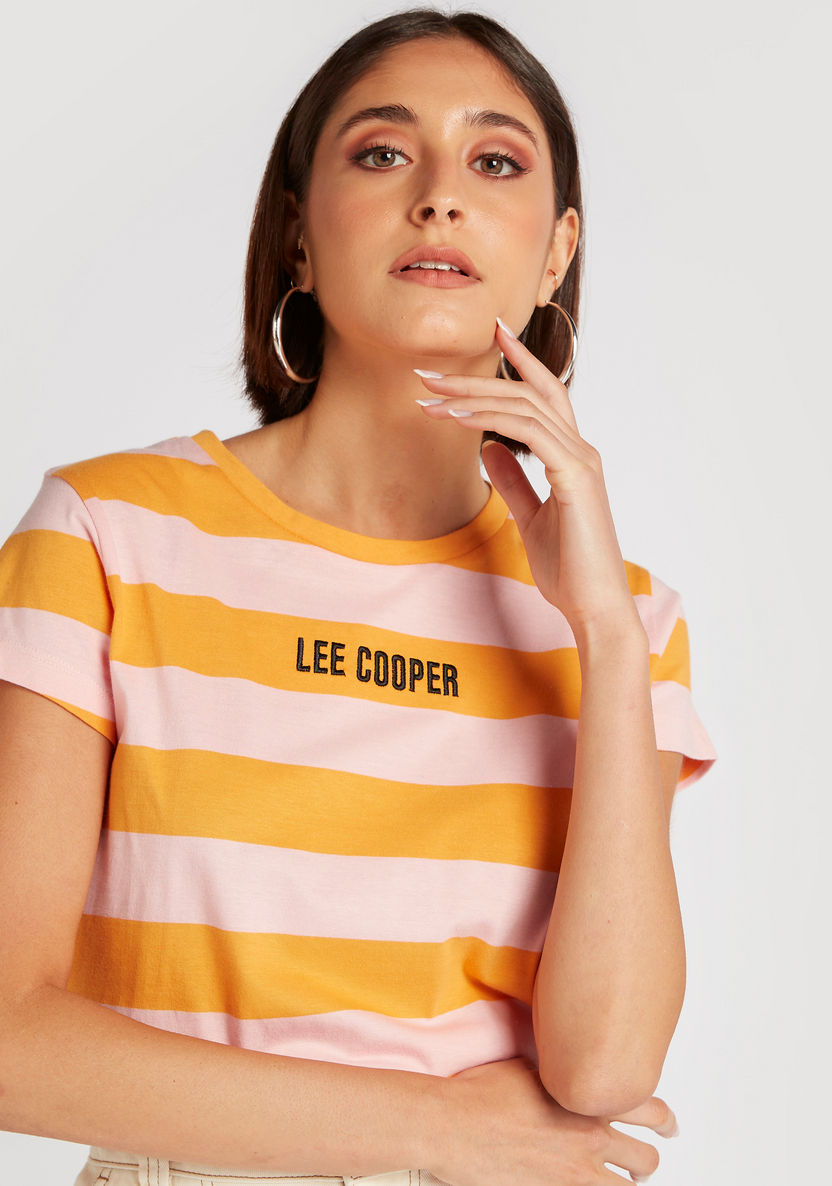 Lee Cooper Striped Crew Neck T-shirt with Cap Sleeves-T Shirts-image-0