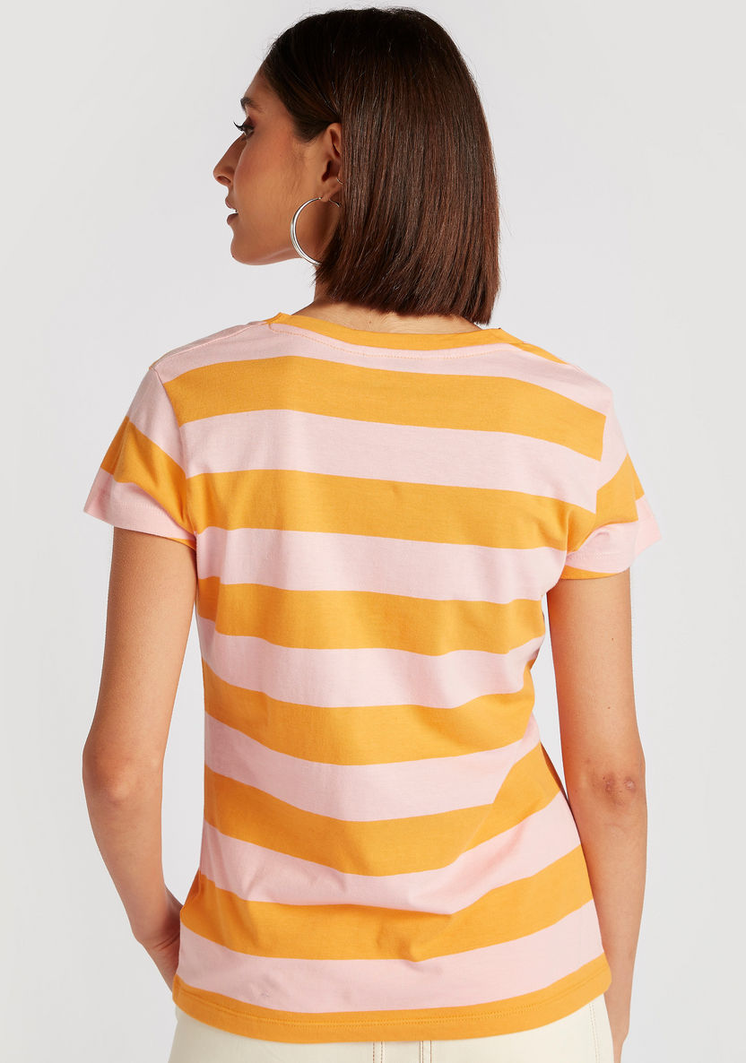 Lee Cooper Striped Crew Neck T-shirt with Cap Sleeves-T Shirts-image-2