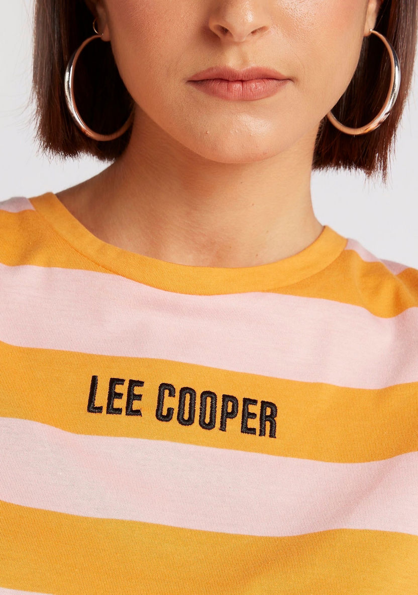 Lee Cooper Striped Crew Neck T-shirt with Cap Sleeves-T Shirts-image-3