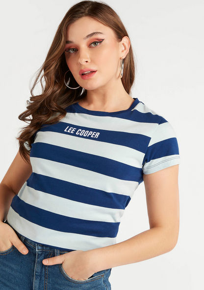 Lee Cooper Striped Crew Neck T-shirt with Cap Sleeves
