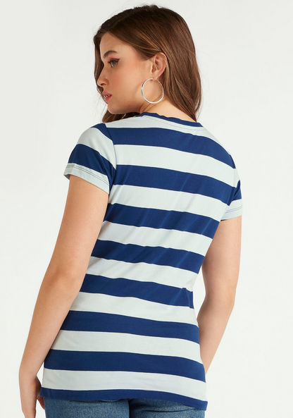 Lee Cooper Striped Crew Neck T-shirt with Cap Sleeves