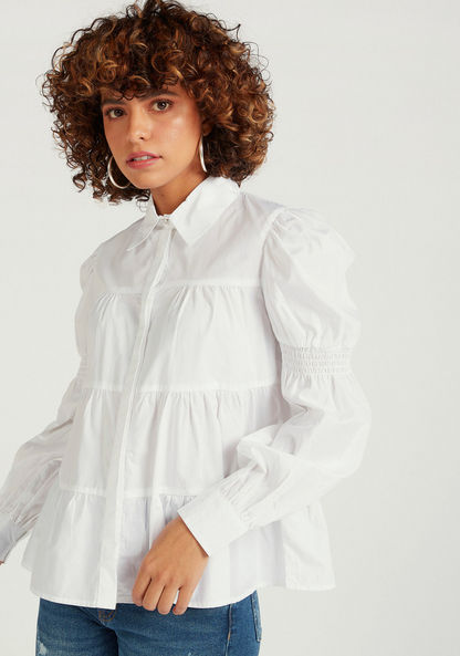 Collared Tiered Shirt with Long Sleeves