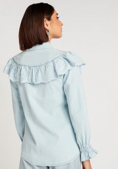Lee Cooper Denim Shirt with Embroidered Ruffle Detail
