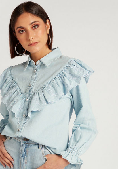 Lee Cooper Denim Shirt with Embroidered Ruffle Detail