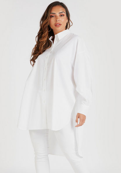 Solid Collared Shirt with Asymmetric Hem