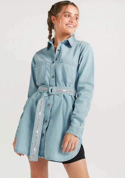 Lee Cooper Mini Shirt Dress with Belt and Long Sleeves