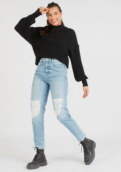 Lee Cooper Ripped Mom Jeans with Button Closure