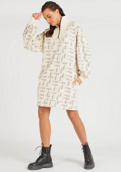 Lee Cooper Printed High Neck Jumper Dress with Long Sleeves