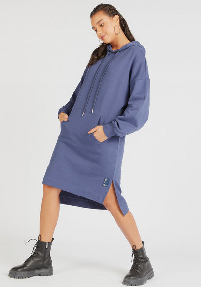 Lee Cooper Side Slit Hooded Dress with Long Sleeves-Hoodies-image-1