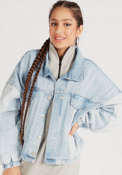 Lee Cooper Solid Oversized Denim Jacket with Long Sleeves
