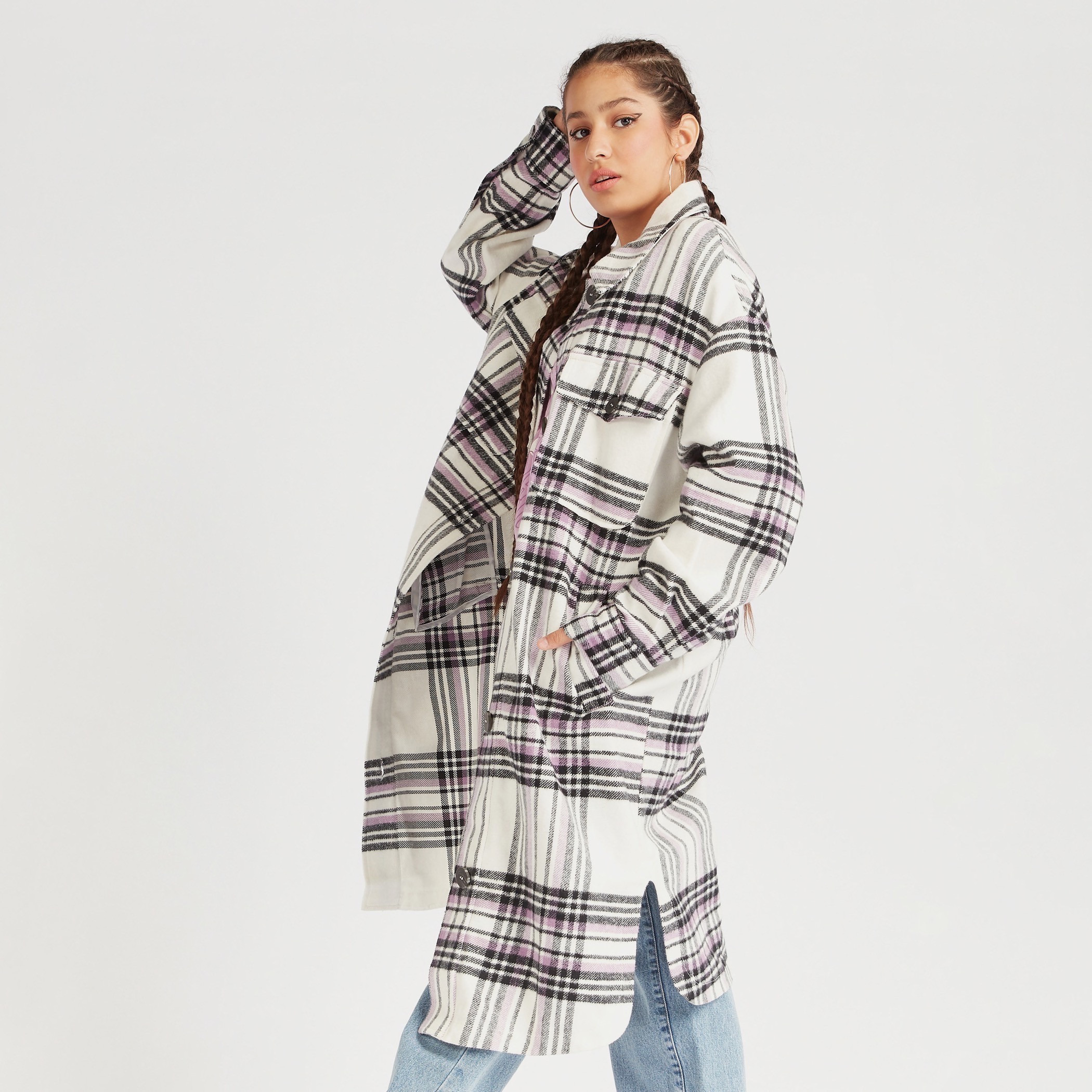 Checked on sale long jacket