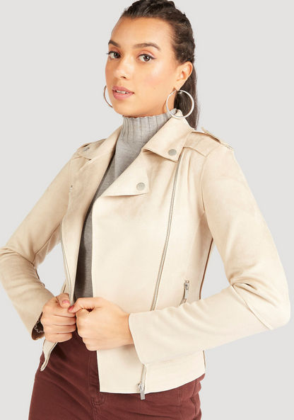 Lee Cooper Textured Biker Jacket with Long Sleeves and Pockets