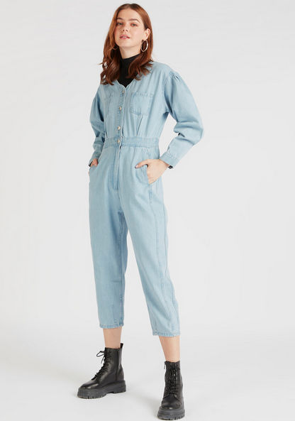 Lee Cooper Solid Jumpsuit with Pockets and Button Closure