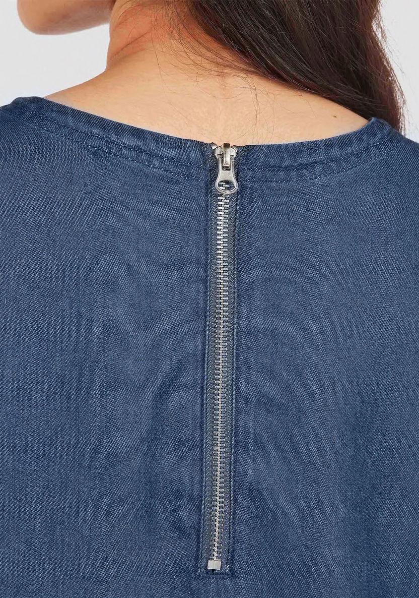 Lee Cooper Solid Round Neck Top with 3/4 Sleeves and Zip Closure-Shirts & Blouses-image-3