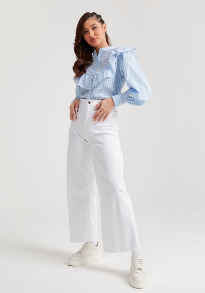 Lee Cooper Checked Top with Long Sleeves and Ruffle Detail-Shirts & Blouses-image-1