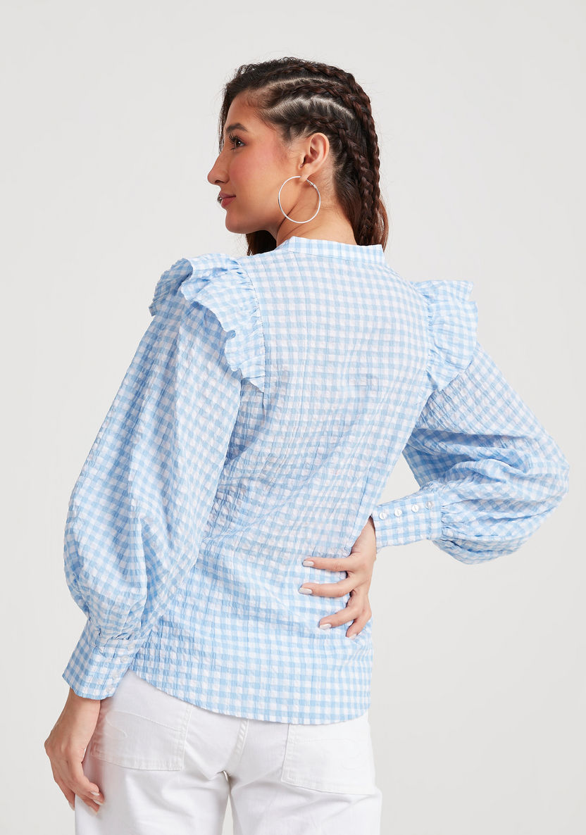 Lee Cooper Checked Top with Long Sleeves and Ruffle Detail-Shirts and Blouses-image-3